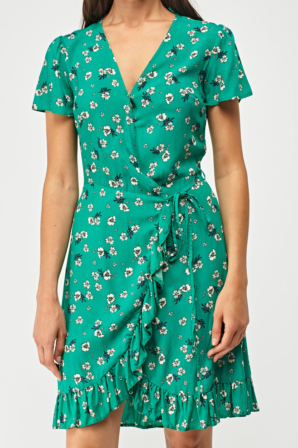 Flower Print Wrap Tea Dress - Just $6