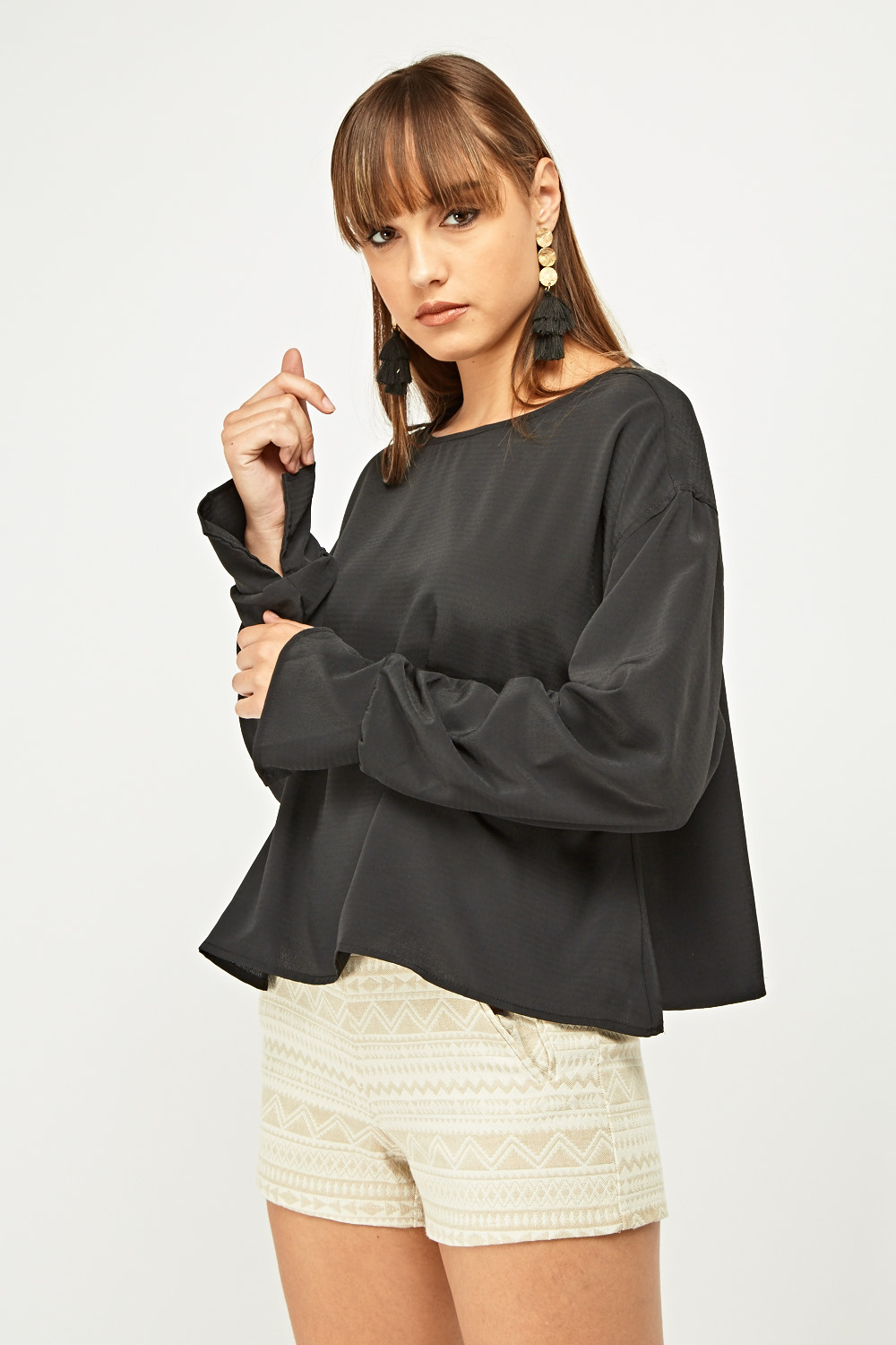 Ruched Gathered Sleeve Blouse - Just $3