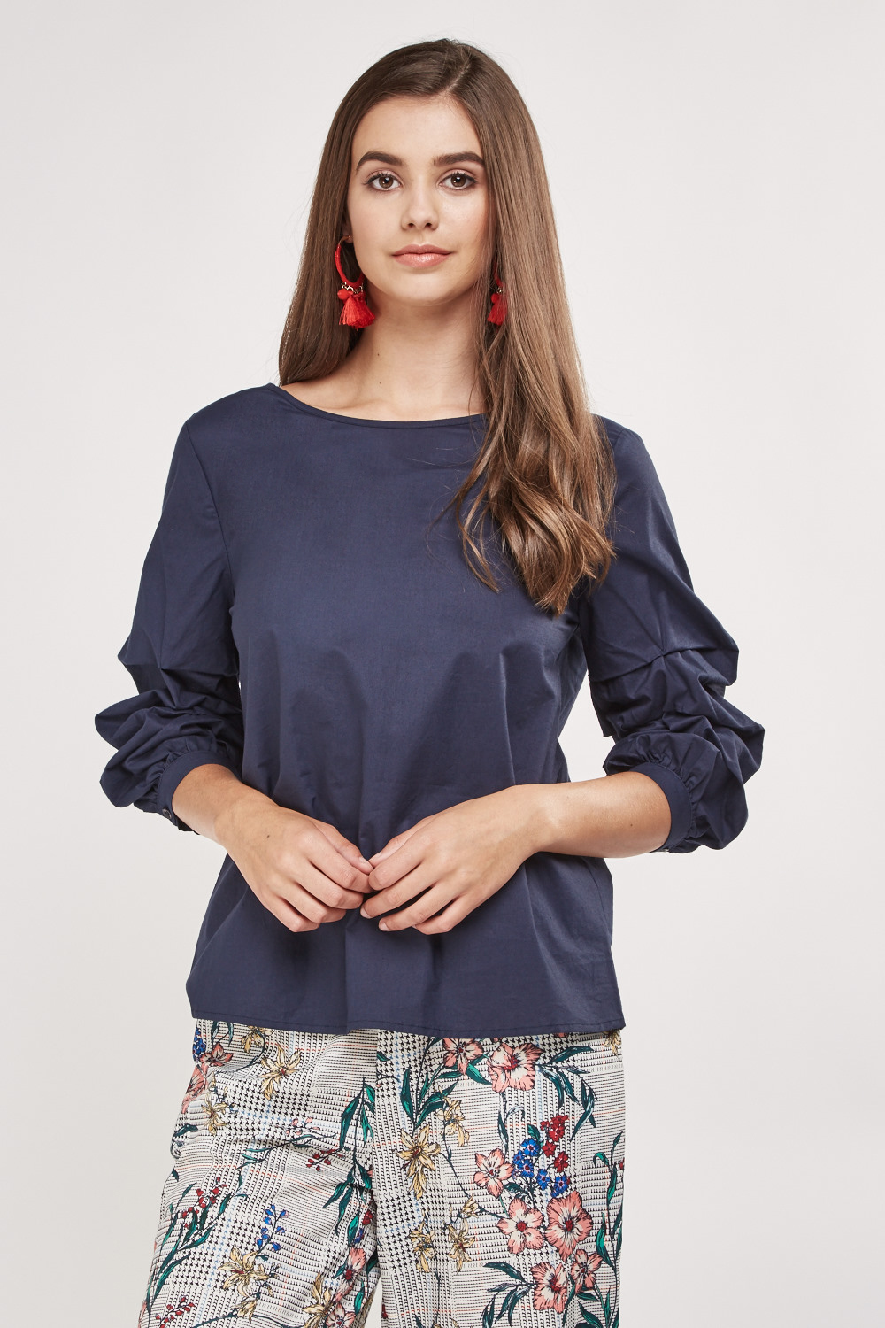 Ruched Gathered Sleeve Top - Just $3