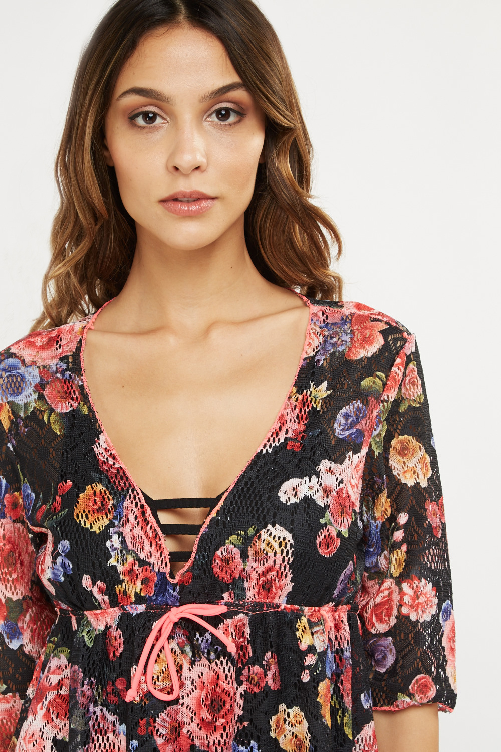 Mesh Floral Cover Up Dress - Just $3