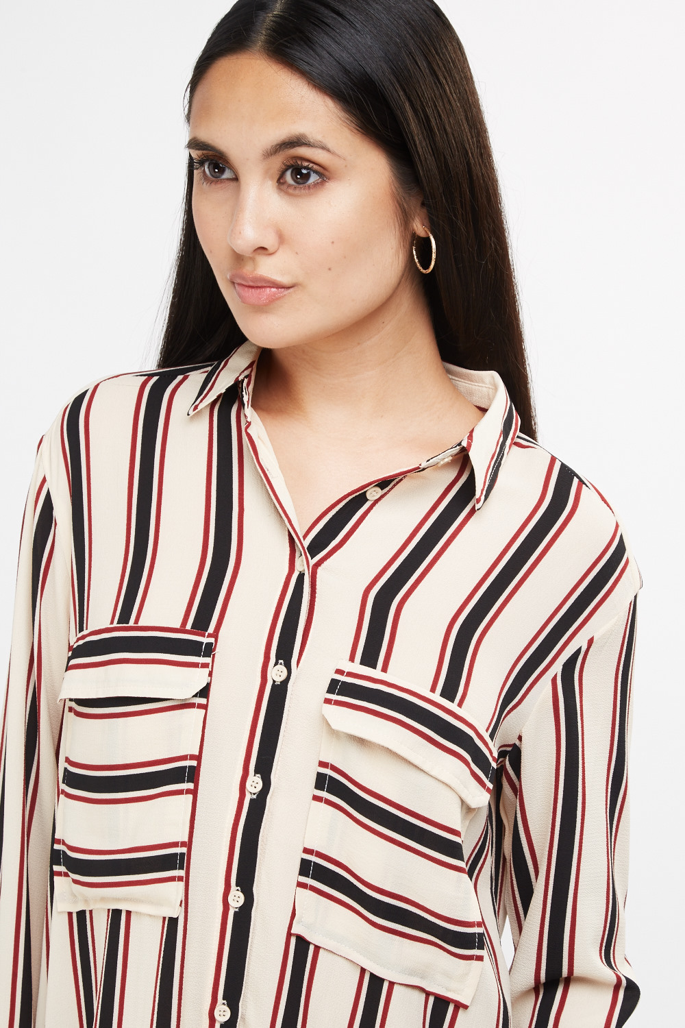 Flap Pockets Front Striped Shirt - Just $3