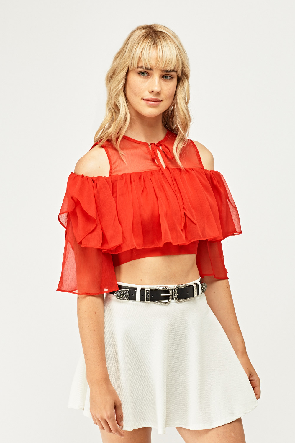 cut out shoulder crop top