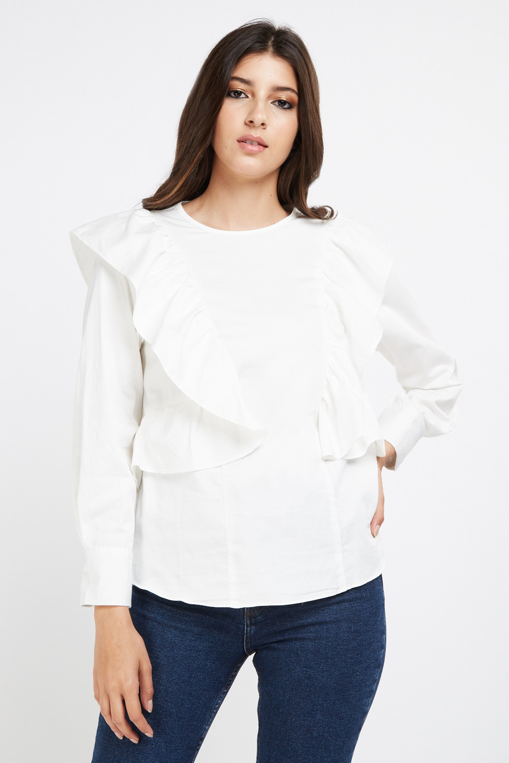 celebrity wearing white overlay blouse vince