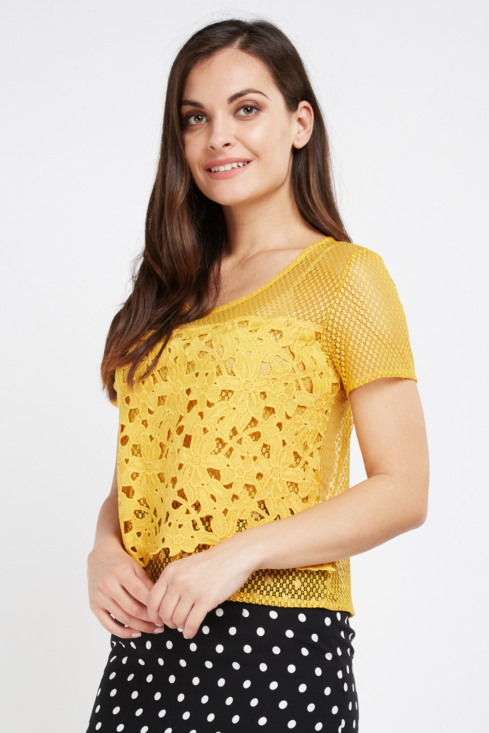 Crochet Overlay Short Sleeve Top Just 3