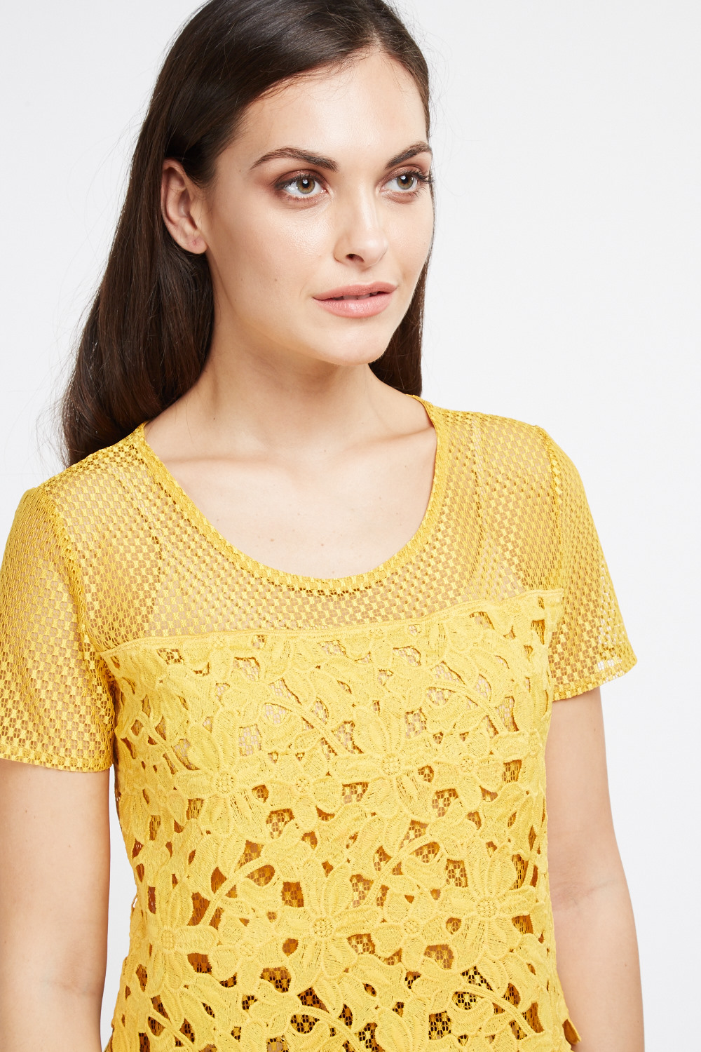 Crochet Overlay Short Sleeve Top Just 3