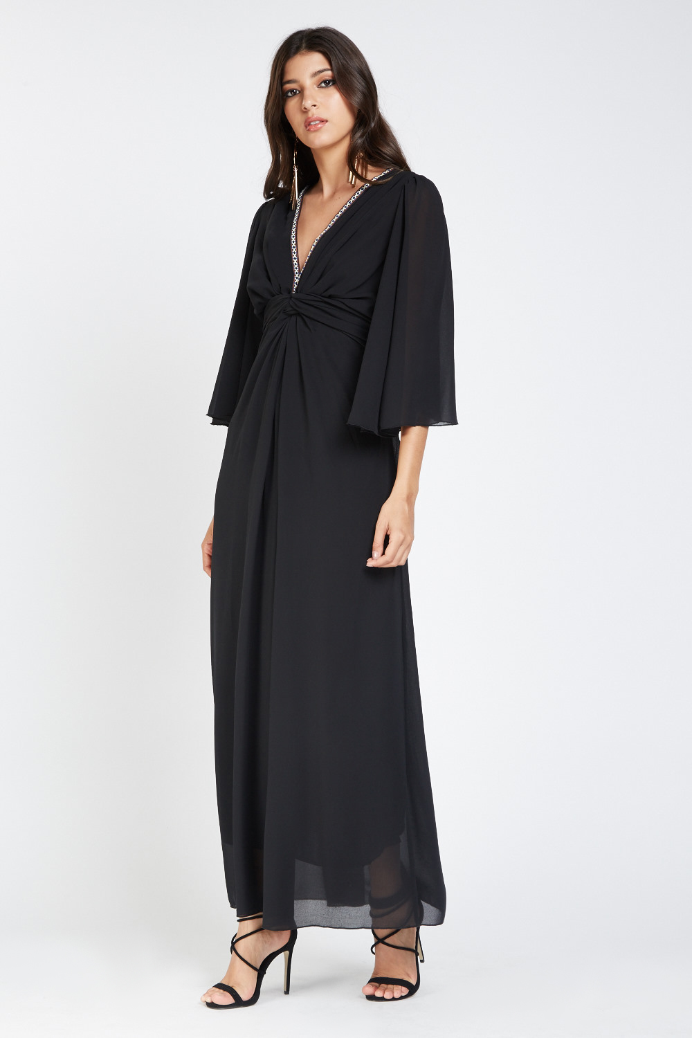 Knotted Sheer Draped Maxi Dress - Just $7