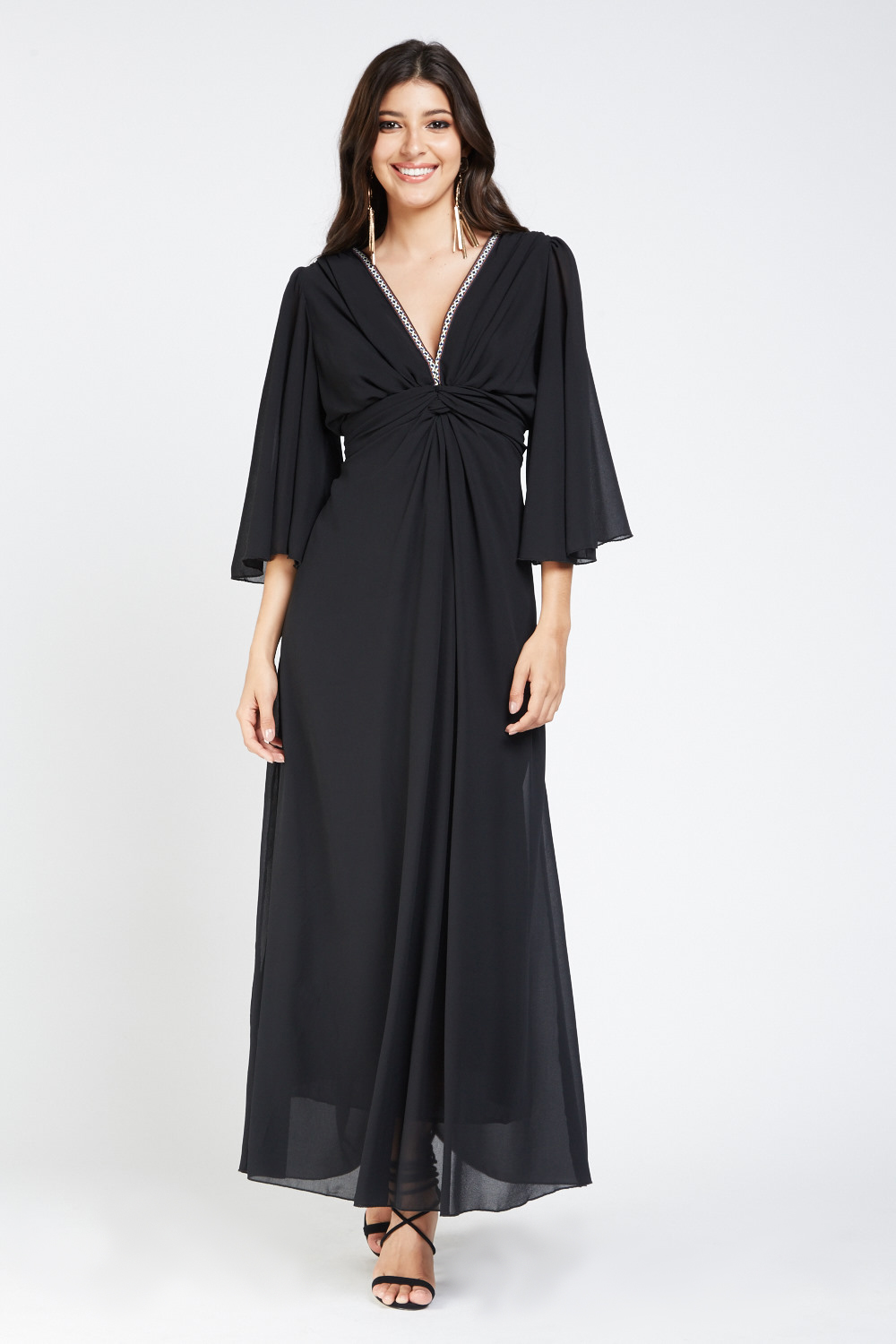 Knotted Sheer Draped Maxi Dress - Just $7