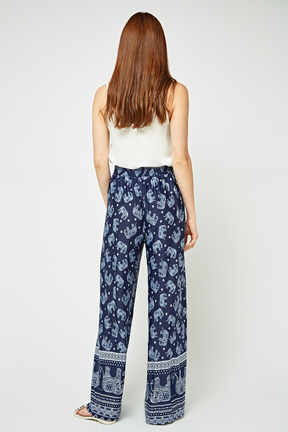 Elephant Printed Wide Leg Trousers - Just $6