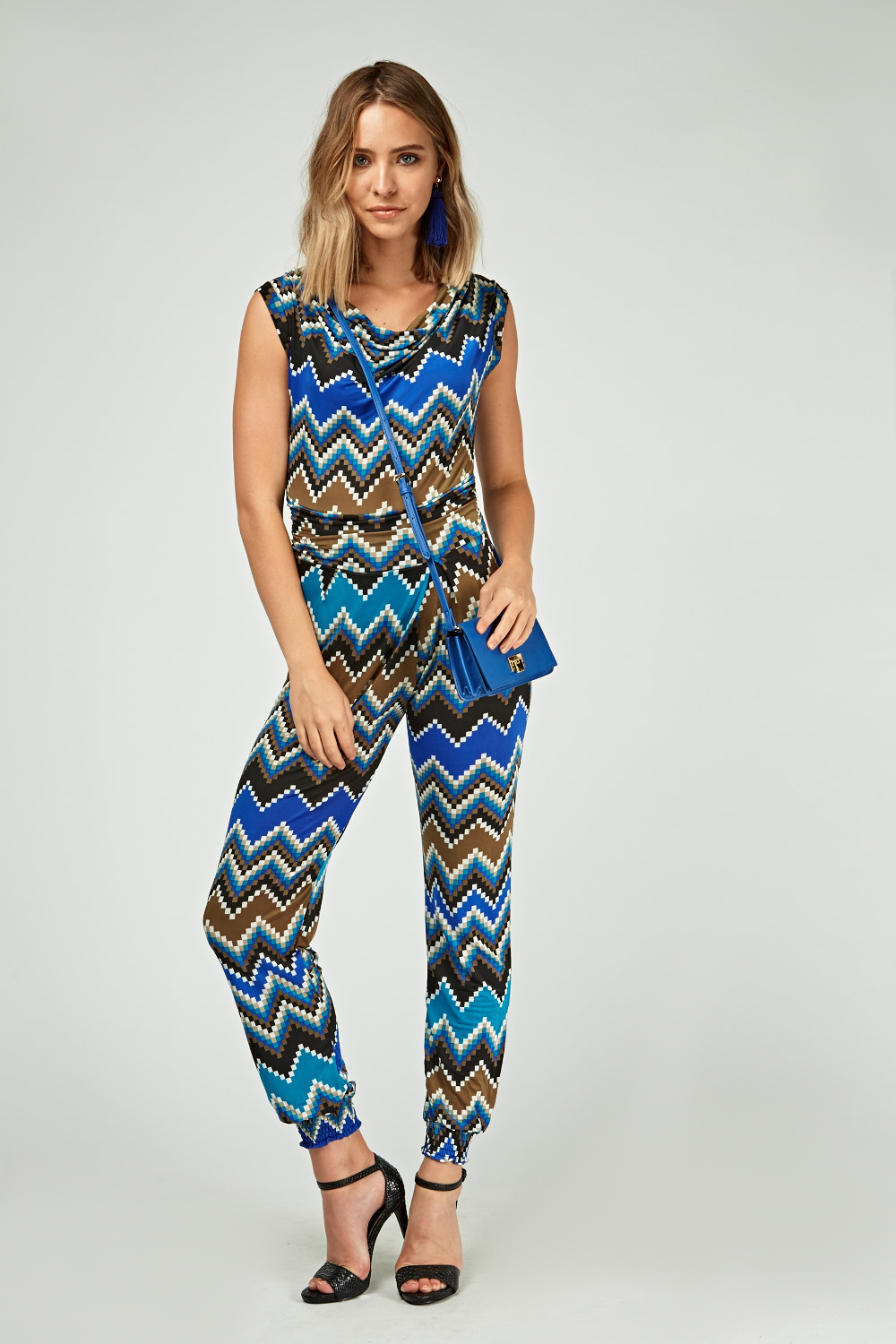 Printed Cowl Neck Jumpsuit - Just $7