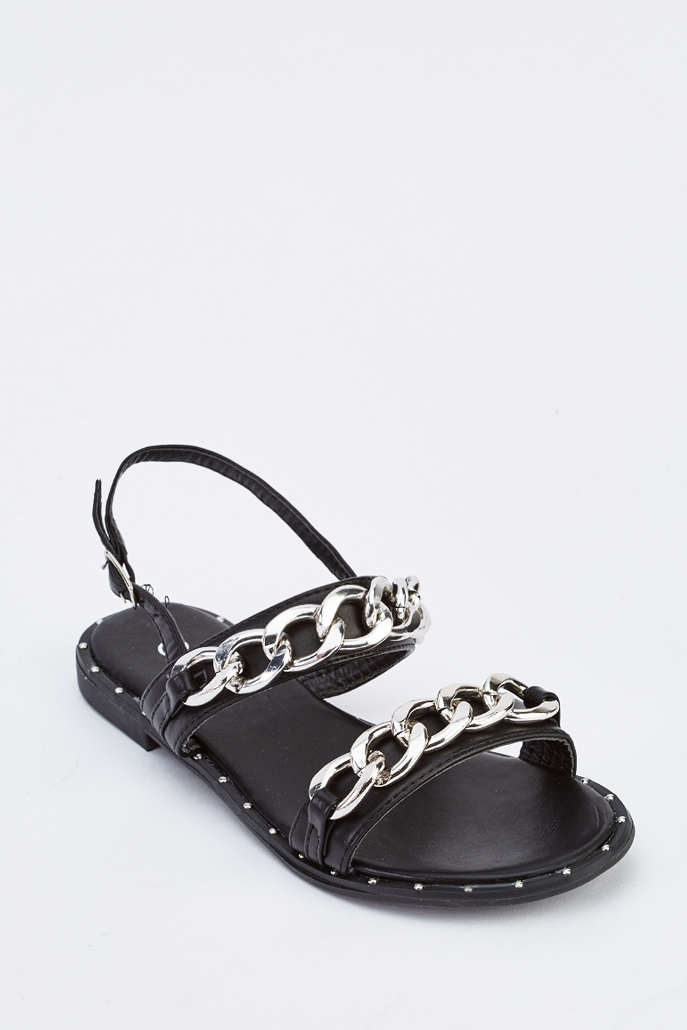 Chain Insert Slingback Flat Sandals - 3 Colours - Just £5