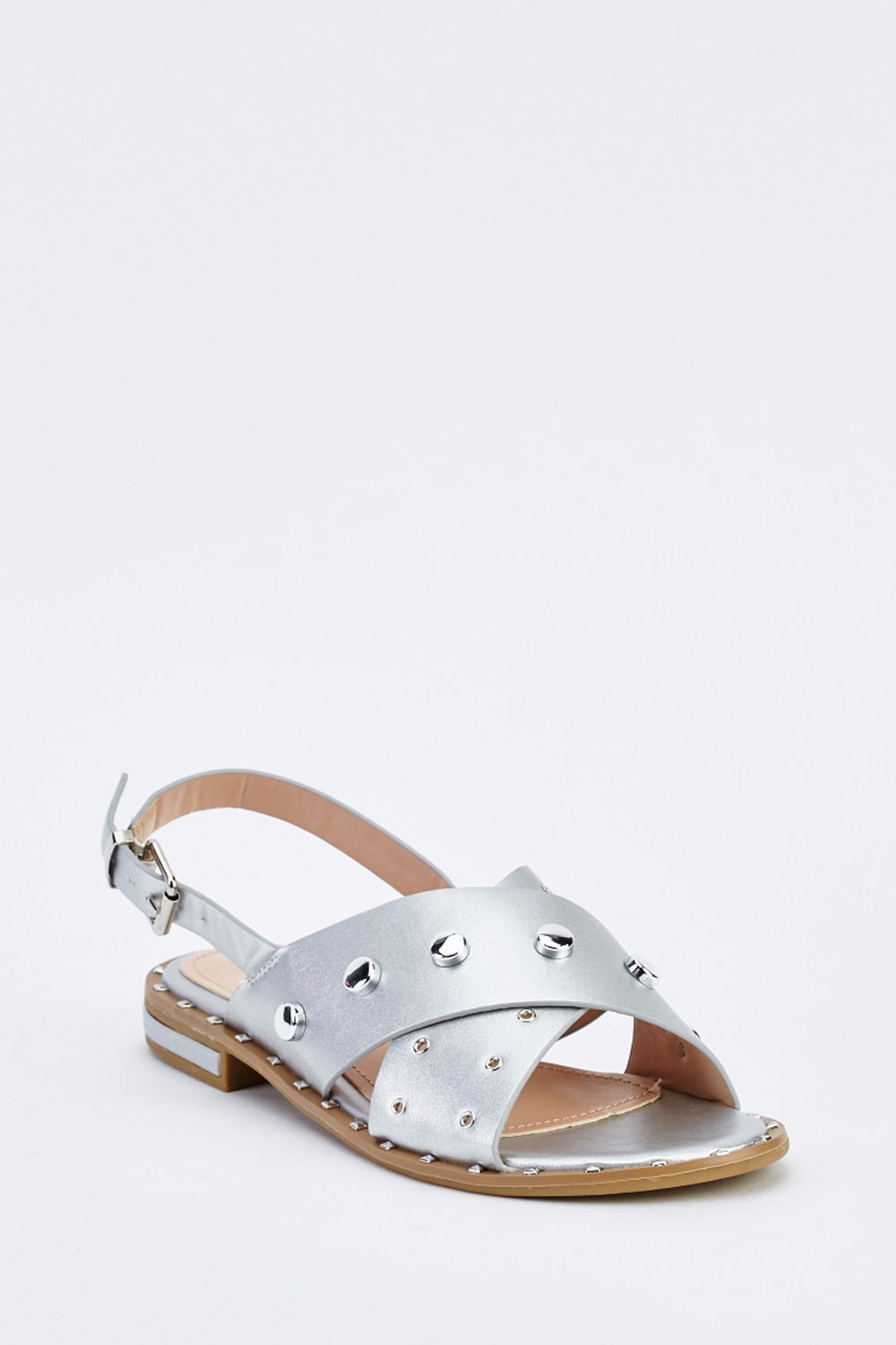 Metallic Studded Flat Sandals - Just $6