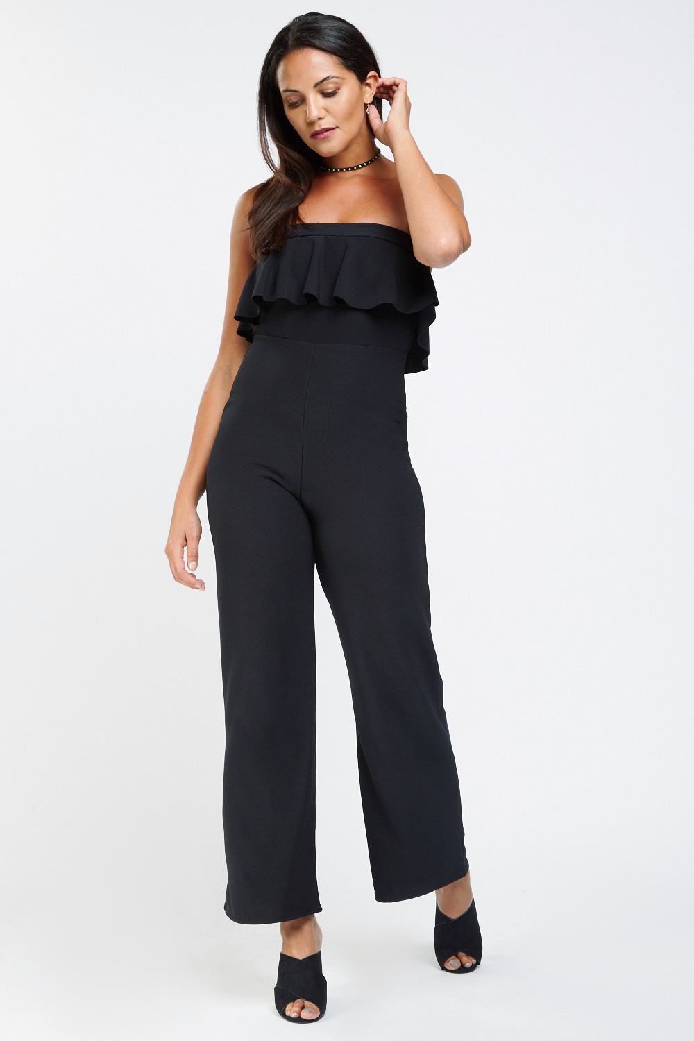 strapless jumpsuit with skirt overlay