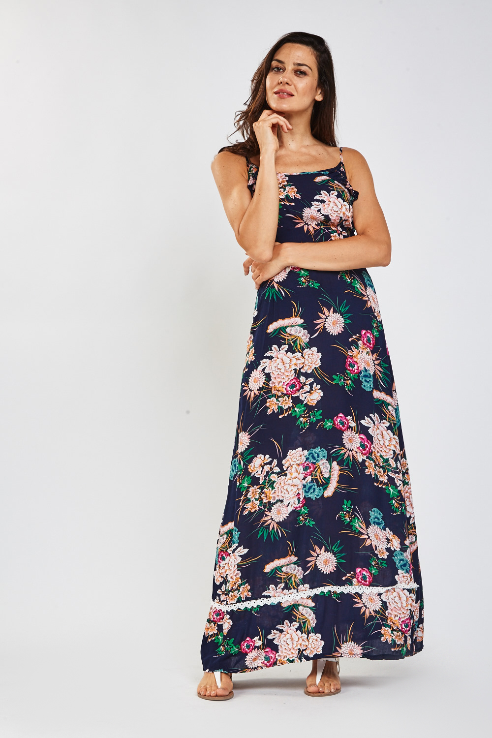 Floral Crochet Trim Maxi Dress - Just $6