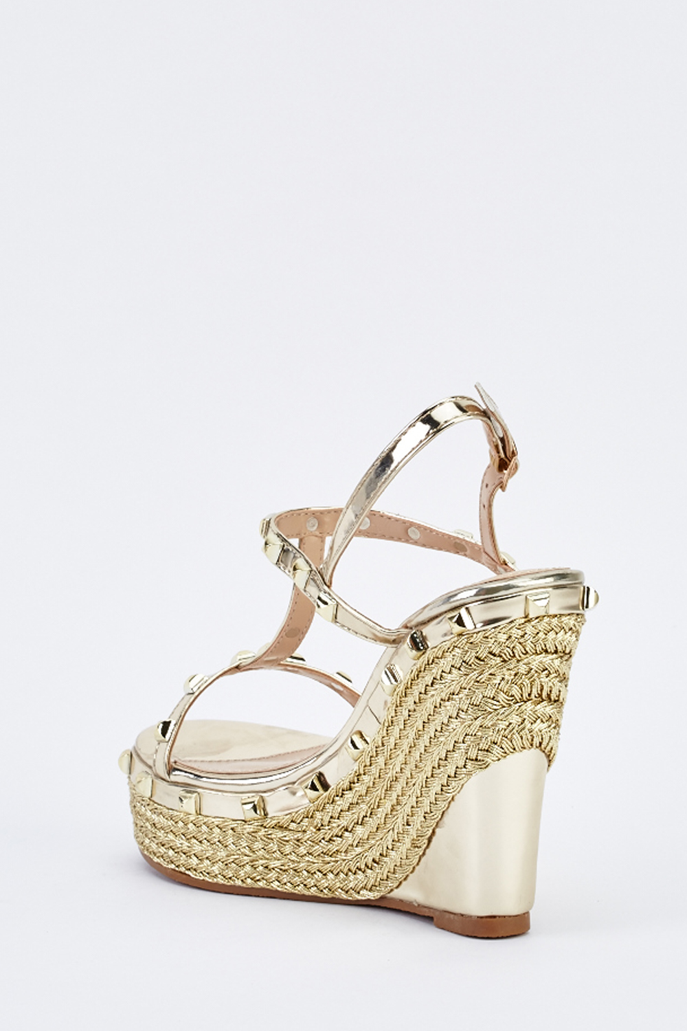 Studded Metallic T-Strap Wedges - Just $7