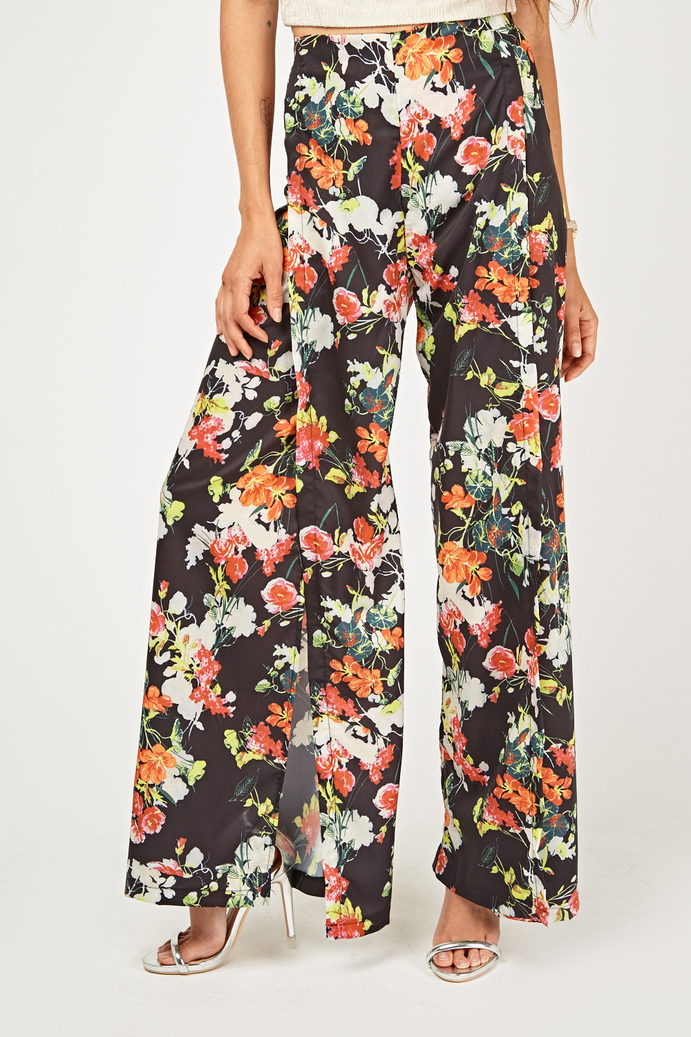 Printed Wide Leg Wrap Trousers - Just $3
