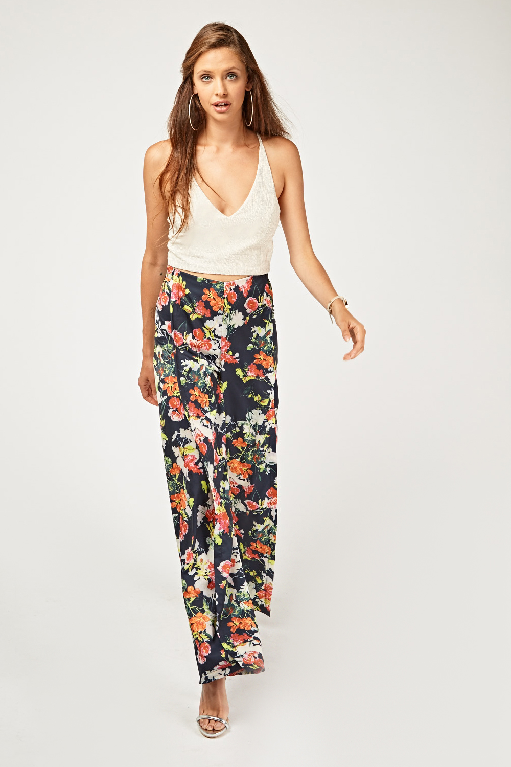 Printed Wide Leg Wrap Trousers - Just $3