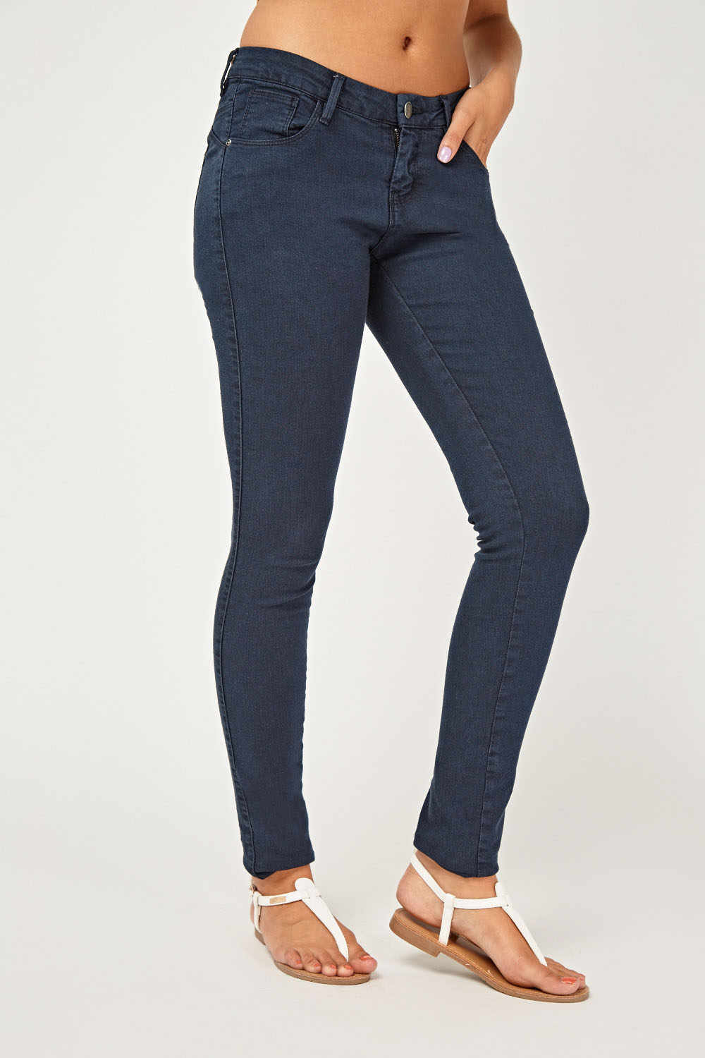 Low Waist Skinny Fit Jeans - Navy - Just $3