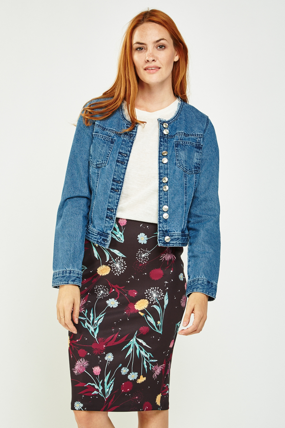 Collarless Raw Edge Denim Jacket - Just $7