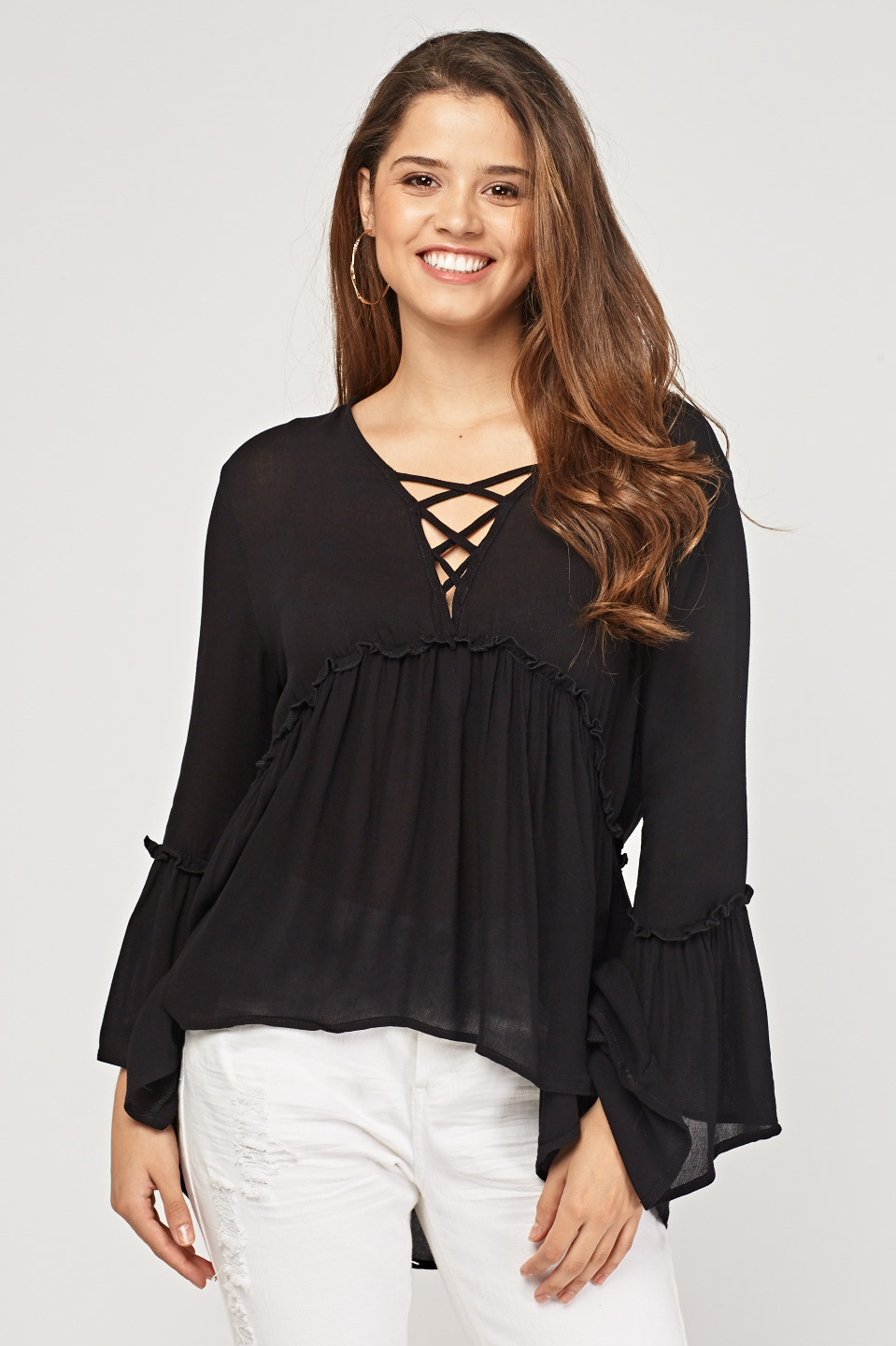 Criss Cross Flared Tunic Top - Just $7