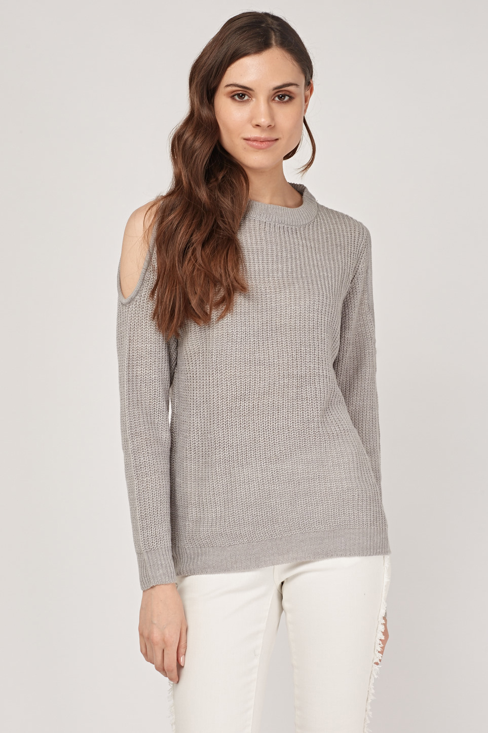 Cold Shoulder Herringbone Knit Sweater - Just $7