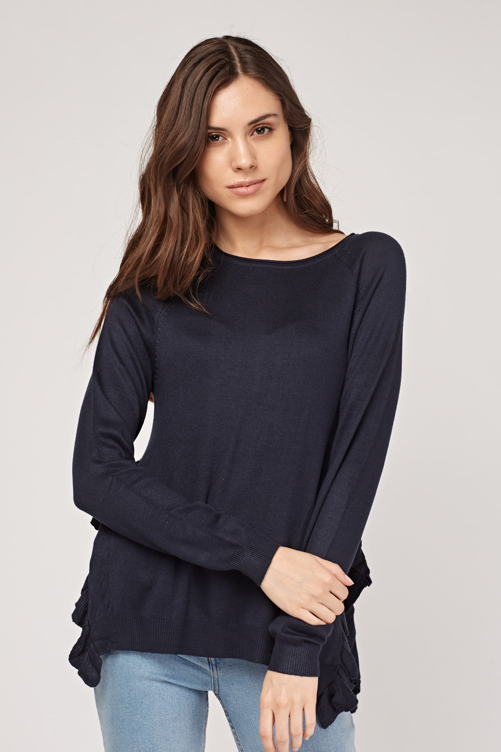 Ruffle Side Slit Knitted Jumper - Just $6