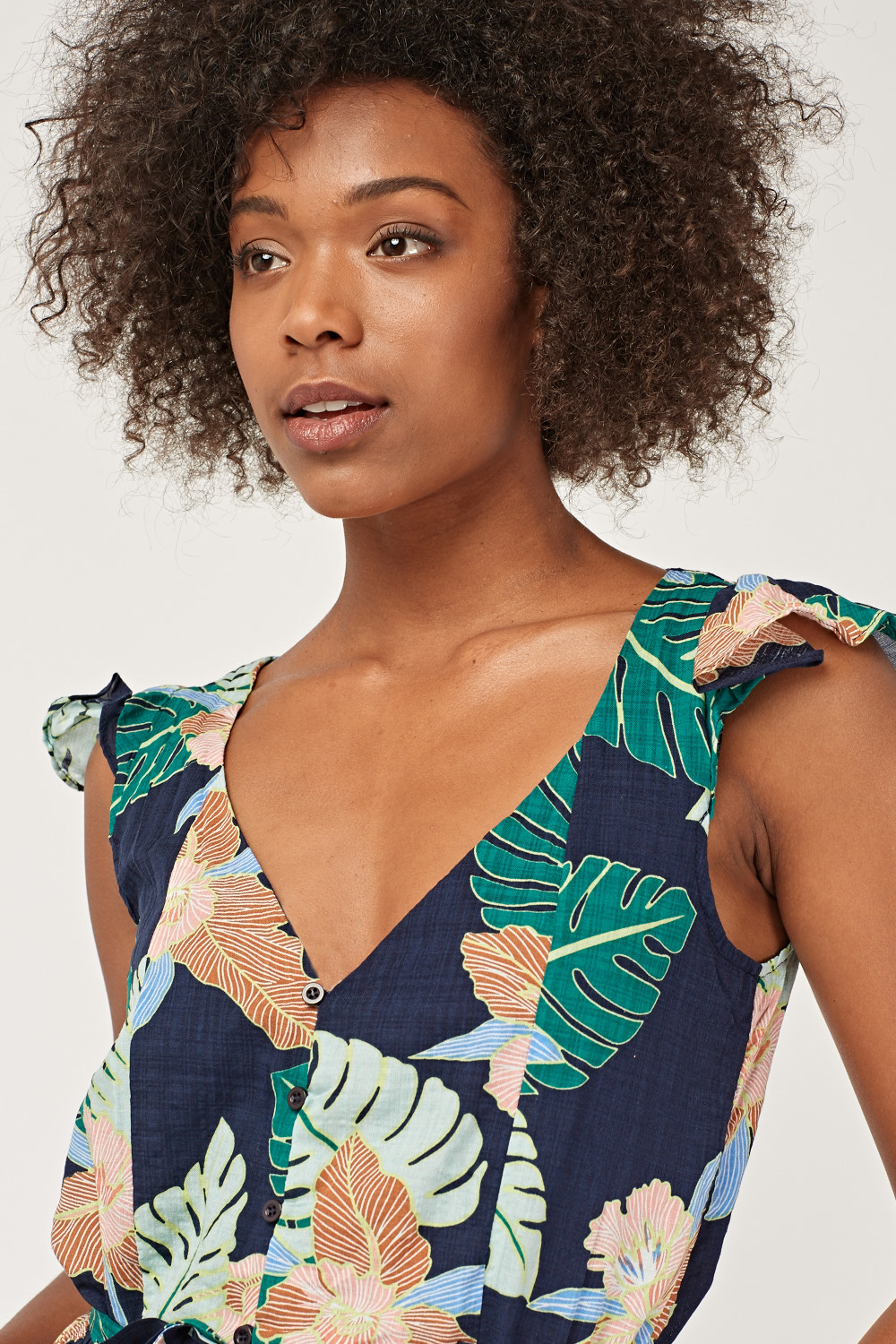 Tropical Palm Print Culotte Jumpsuit - Just $7