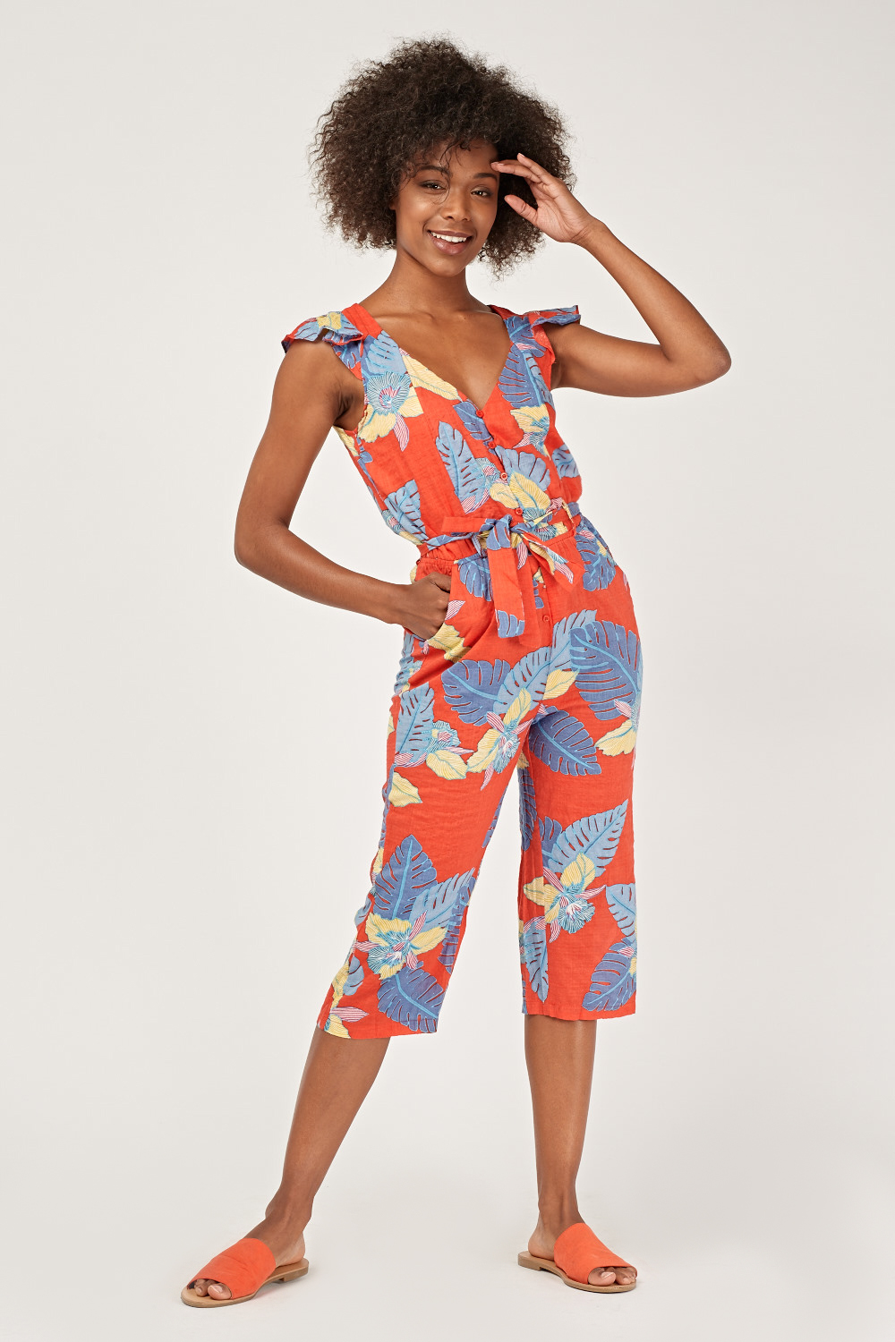 Tropical Palm Print Culotte Jumpsuit - Just $6