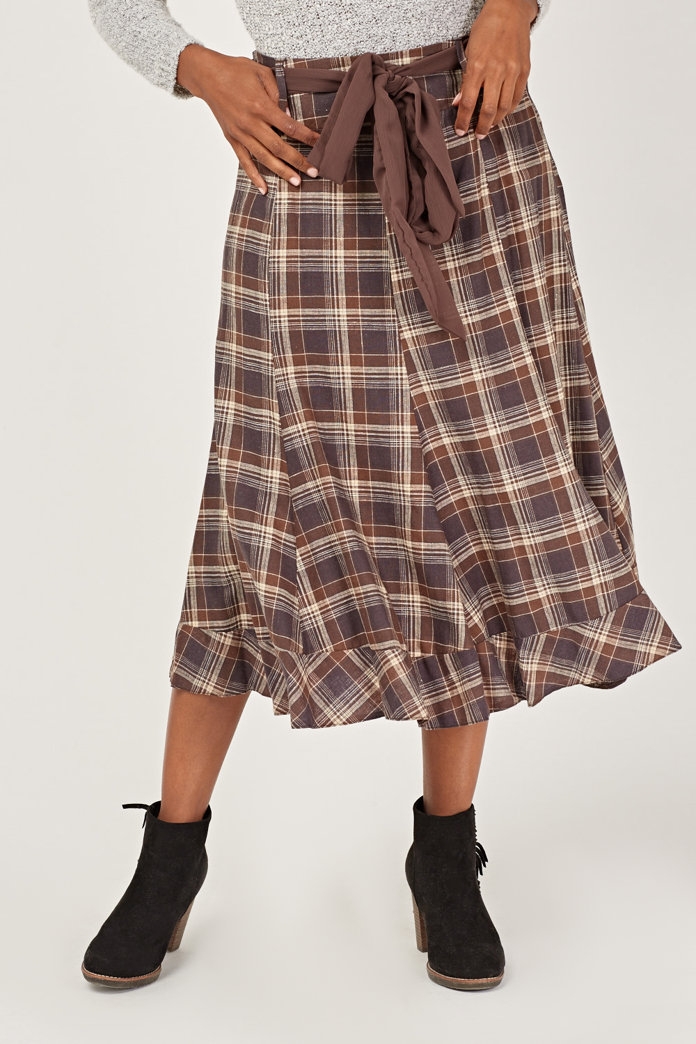 Ruffle Hem Flared Plaid Skirt - Just $7