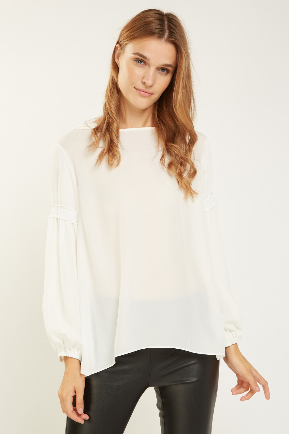 Gathered Sleeve Sheer Hooded Blouse - Just $3