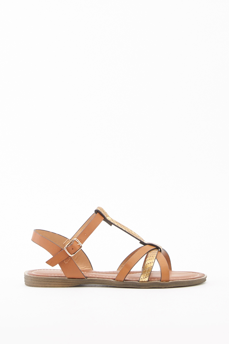 Contrasted T-Strap Flat Sandals - Just $3