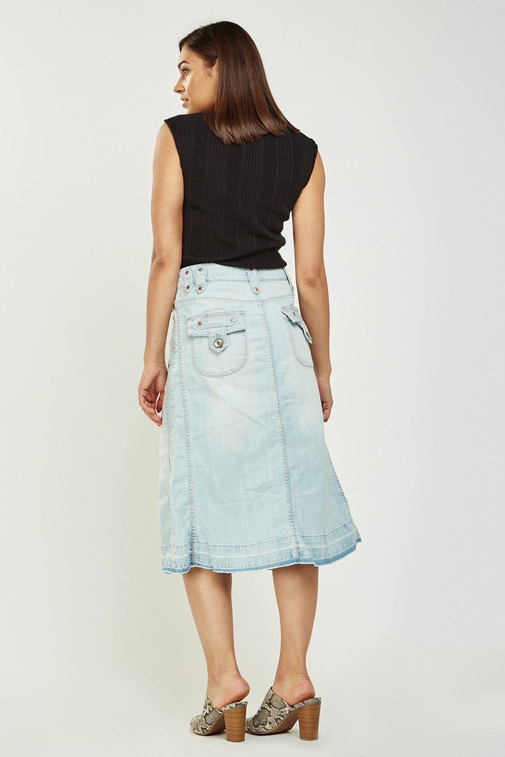 Flared Hem Midi Denim Skirt - Just $7