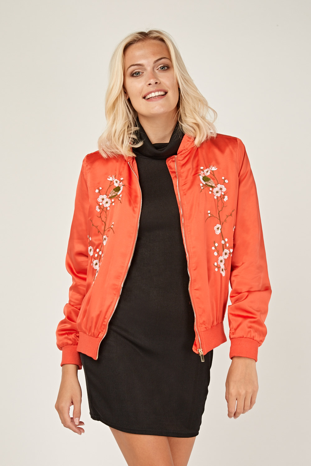 Download Embroidered Floral Sateen Bomber Jacket - Just $6