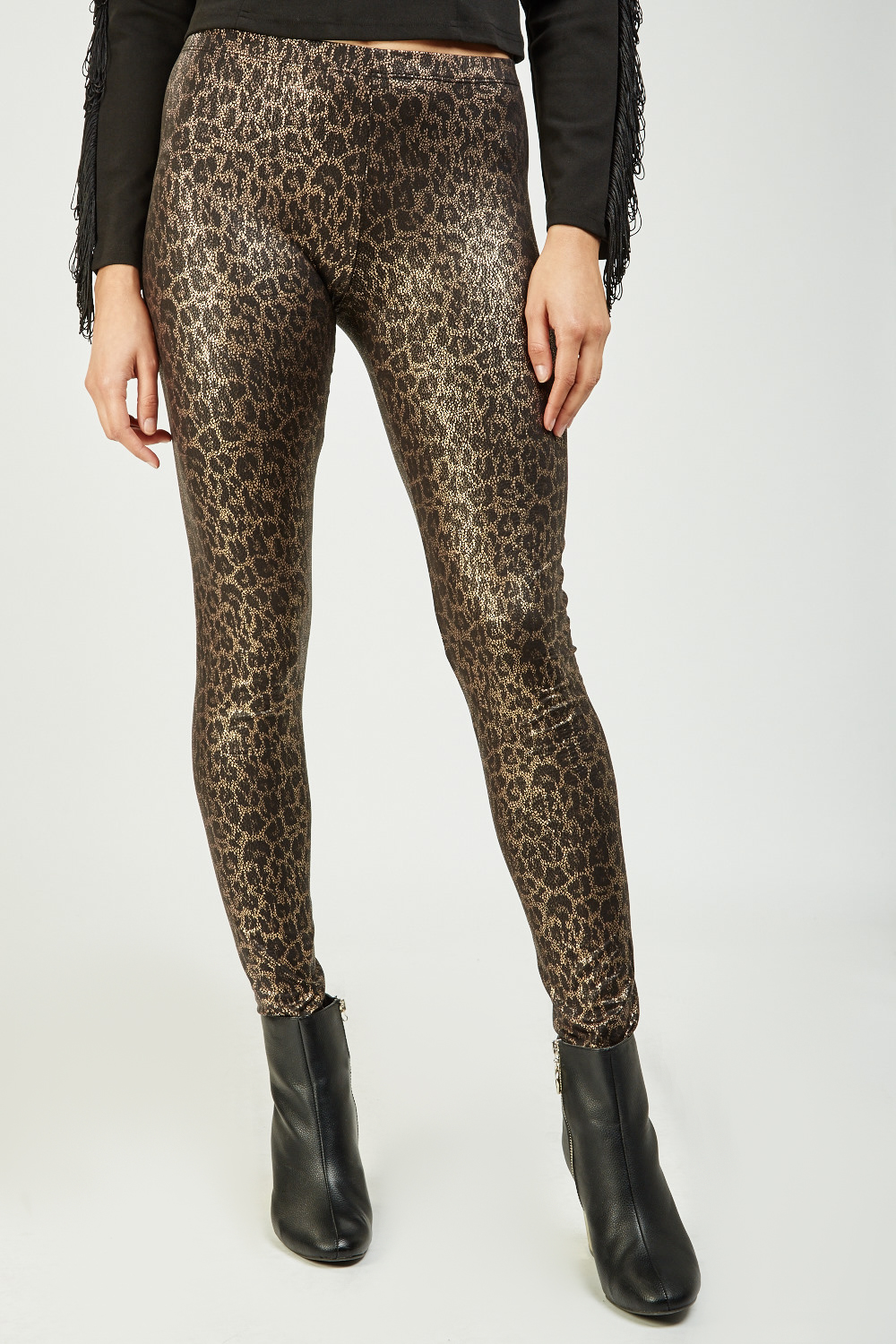 Metallic Leopard Print Leggings - Just $7
