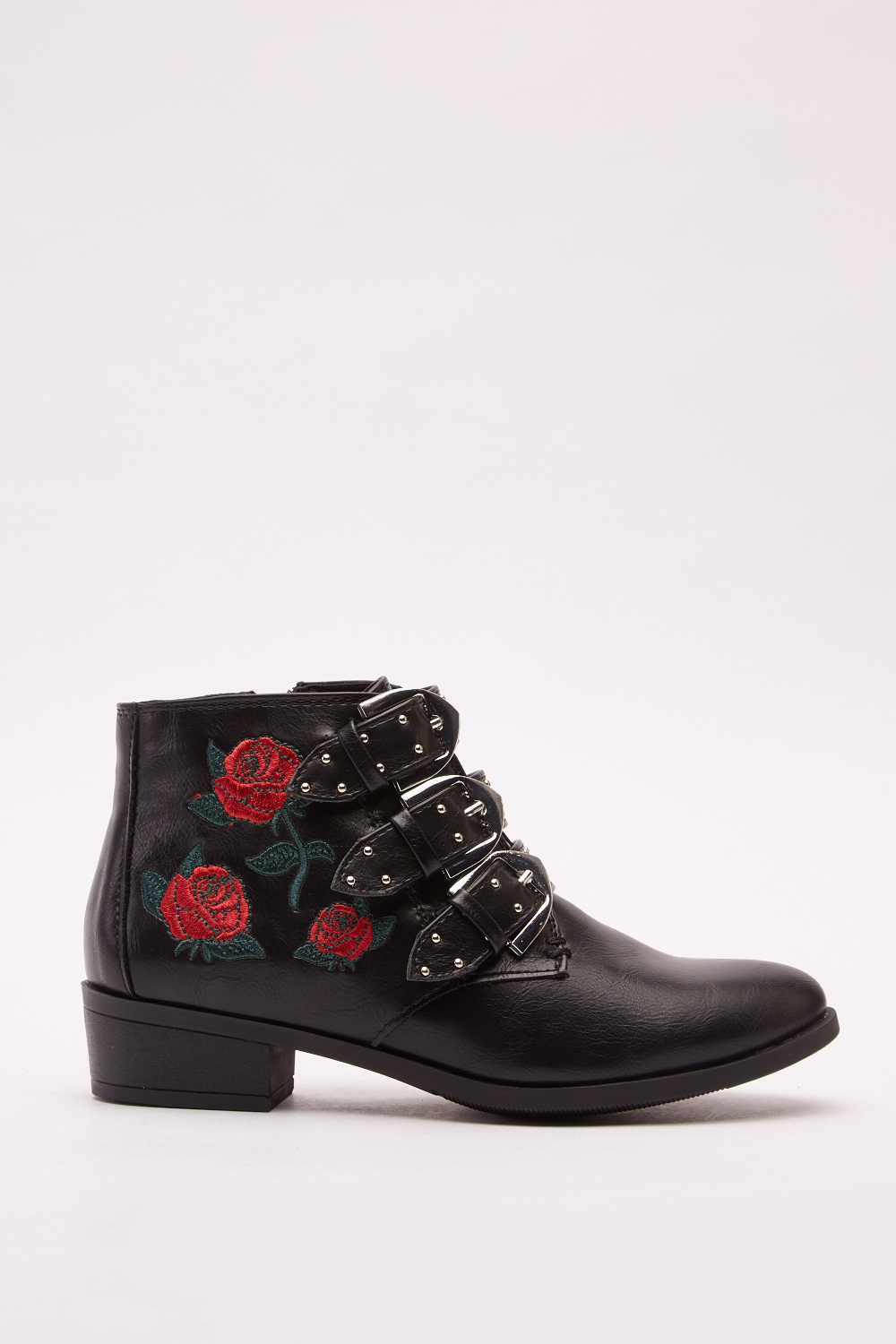 rose embroidered ankle boots