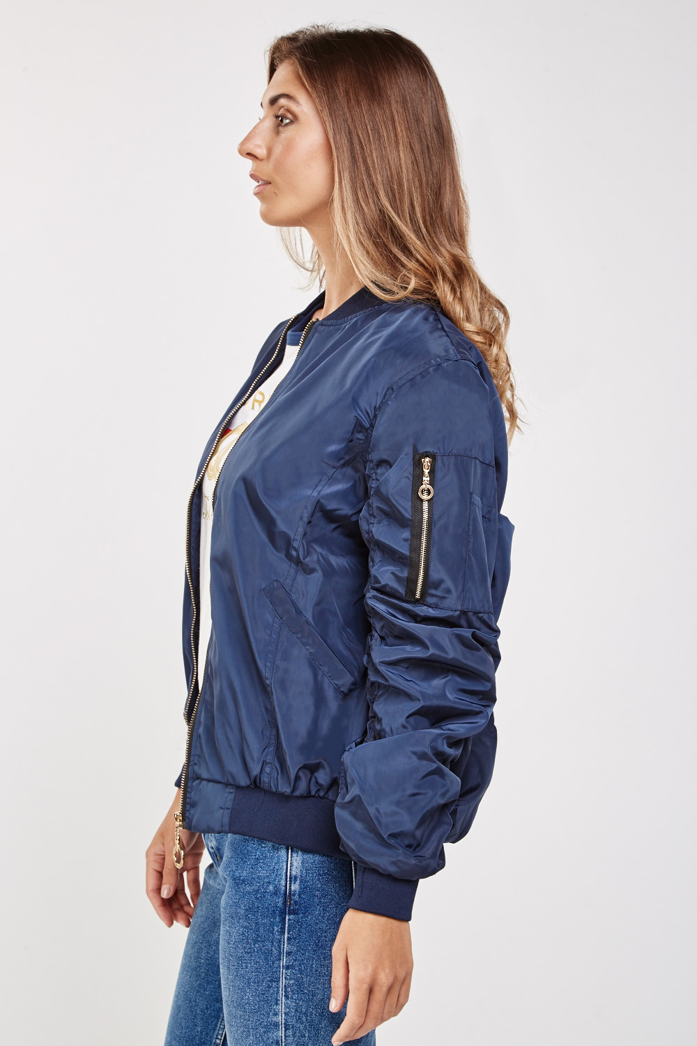 Ruched Puffer Bomber Jacket - Just $3