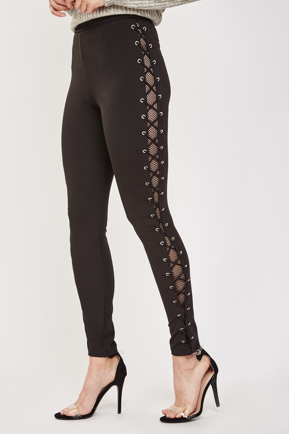 Contrasted Lace Up Side Thick Leggings - Just $7