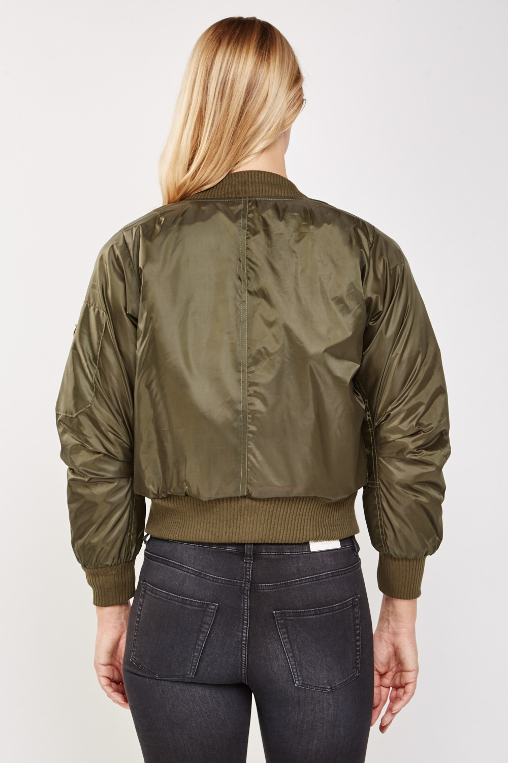 Zip Up Ruched Sleeve Bomber Jacket - Just $7