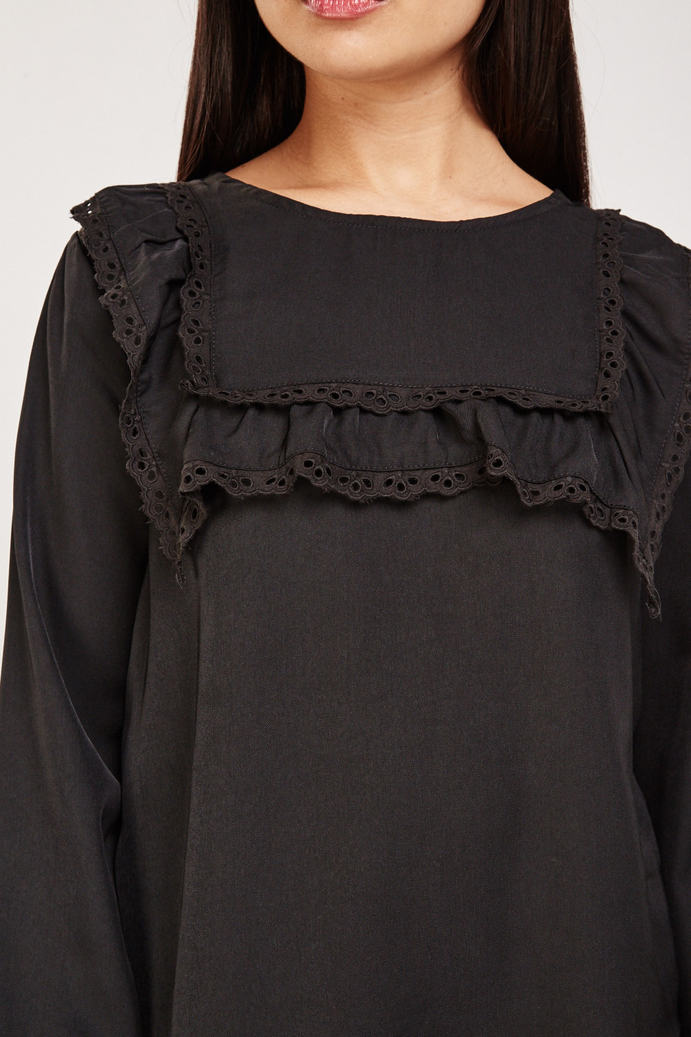 Broderie Bib Front Blouse - Just $2