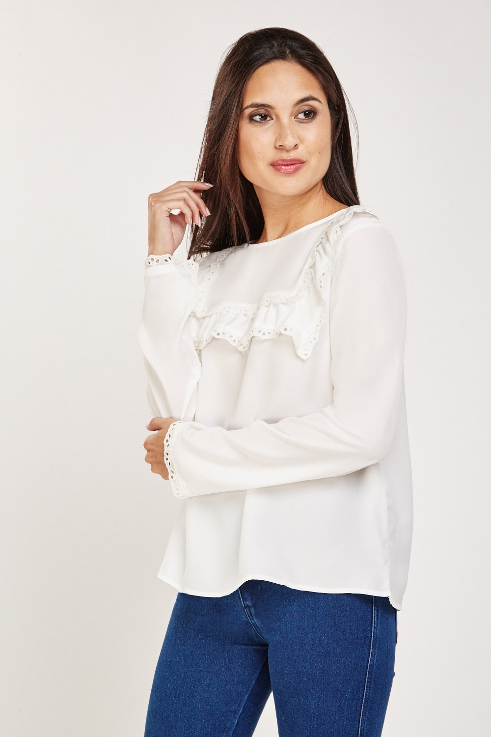 Broderie Bib Front Blouse - 3 Colours - Just £5