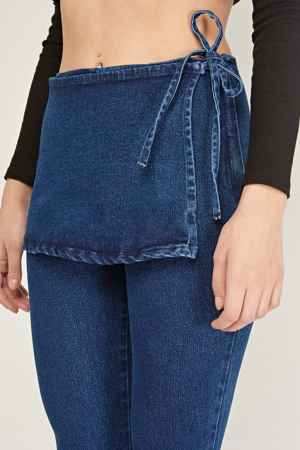 Tie Up Skirt Overlay Jeans - Denim Blue - Just £5