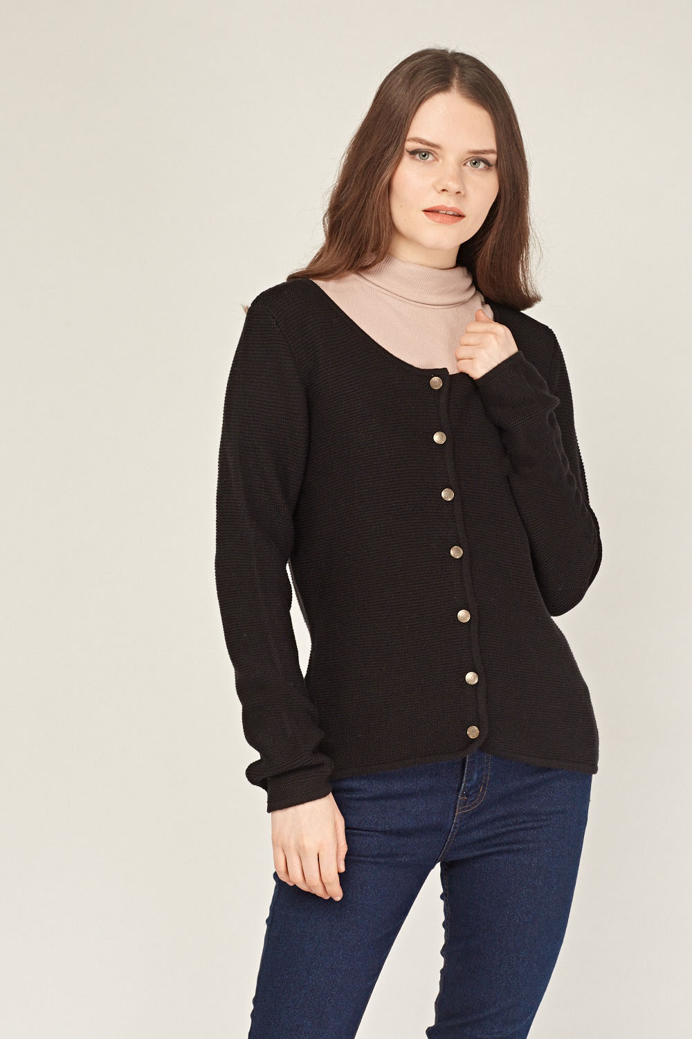 Crew Neck Button Up Cardigan - Just $3