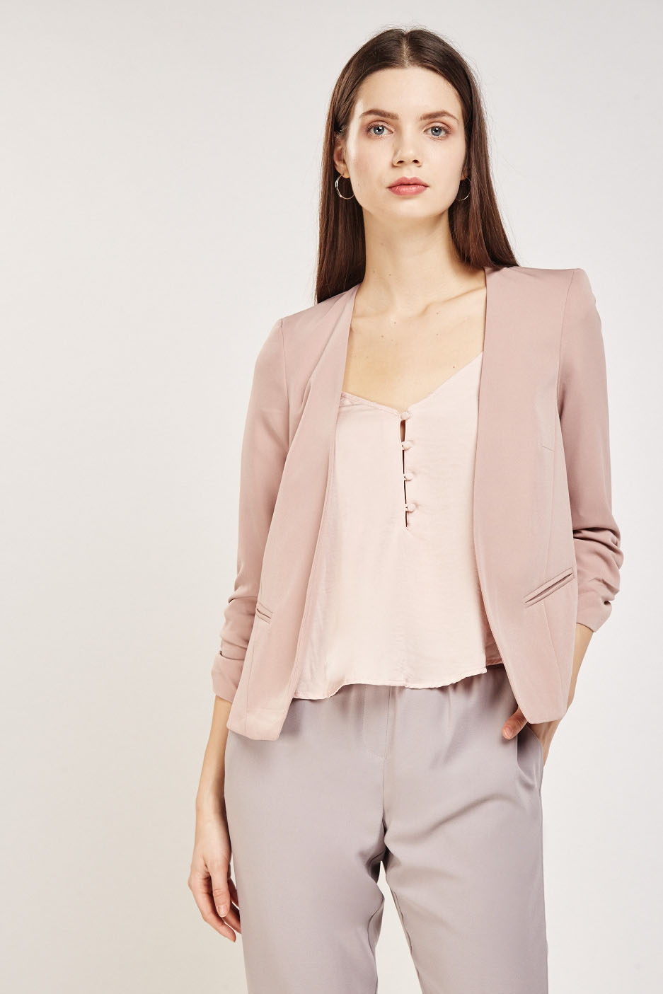 Ruched Sleeve Dusty Pink Blazer - Just $7