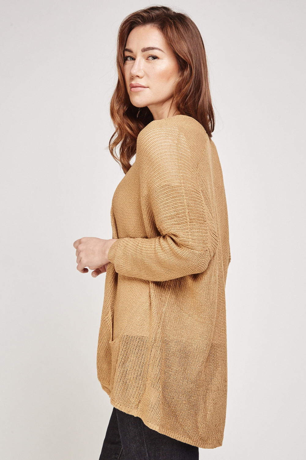 Camel Loose Knit Thin Cardigan Just 3