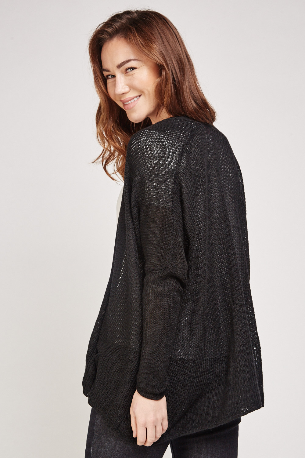 Loose Knit Thin Black Cardigan - Just $3