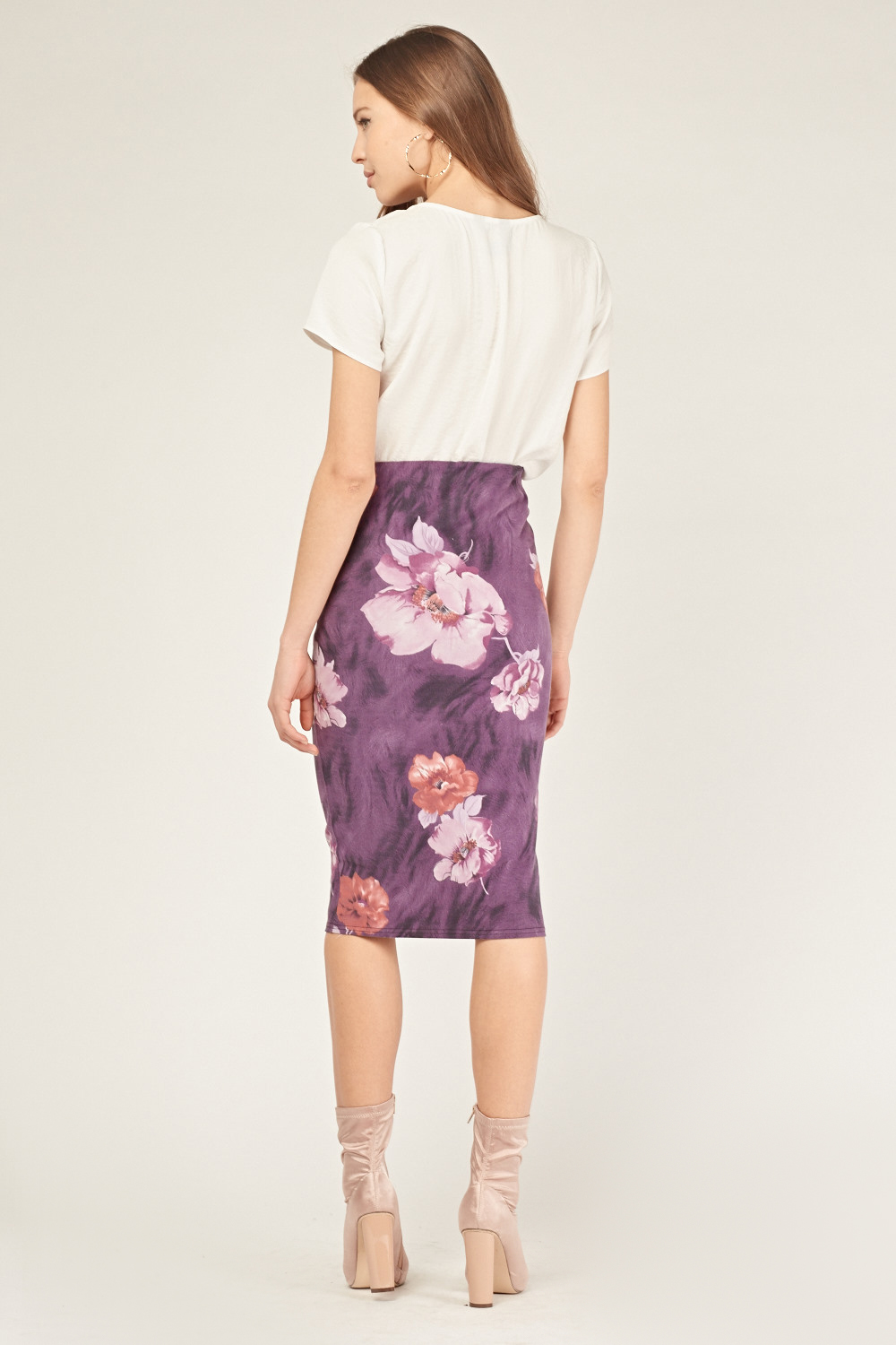 Purple Floral Midi Skirt - Just $7