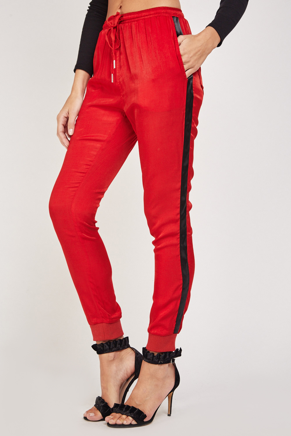 Thin Stripe Side Tapered Trousers - Red - Just £5
