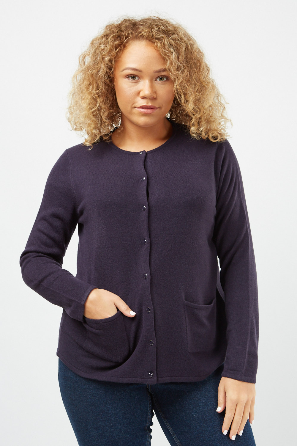 Crew Neck Knitted Cardigan - Just $3