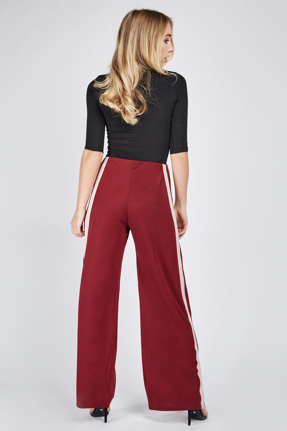 Burgundy Contrast Wide Leg Jogger Style Pants - Just $3