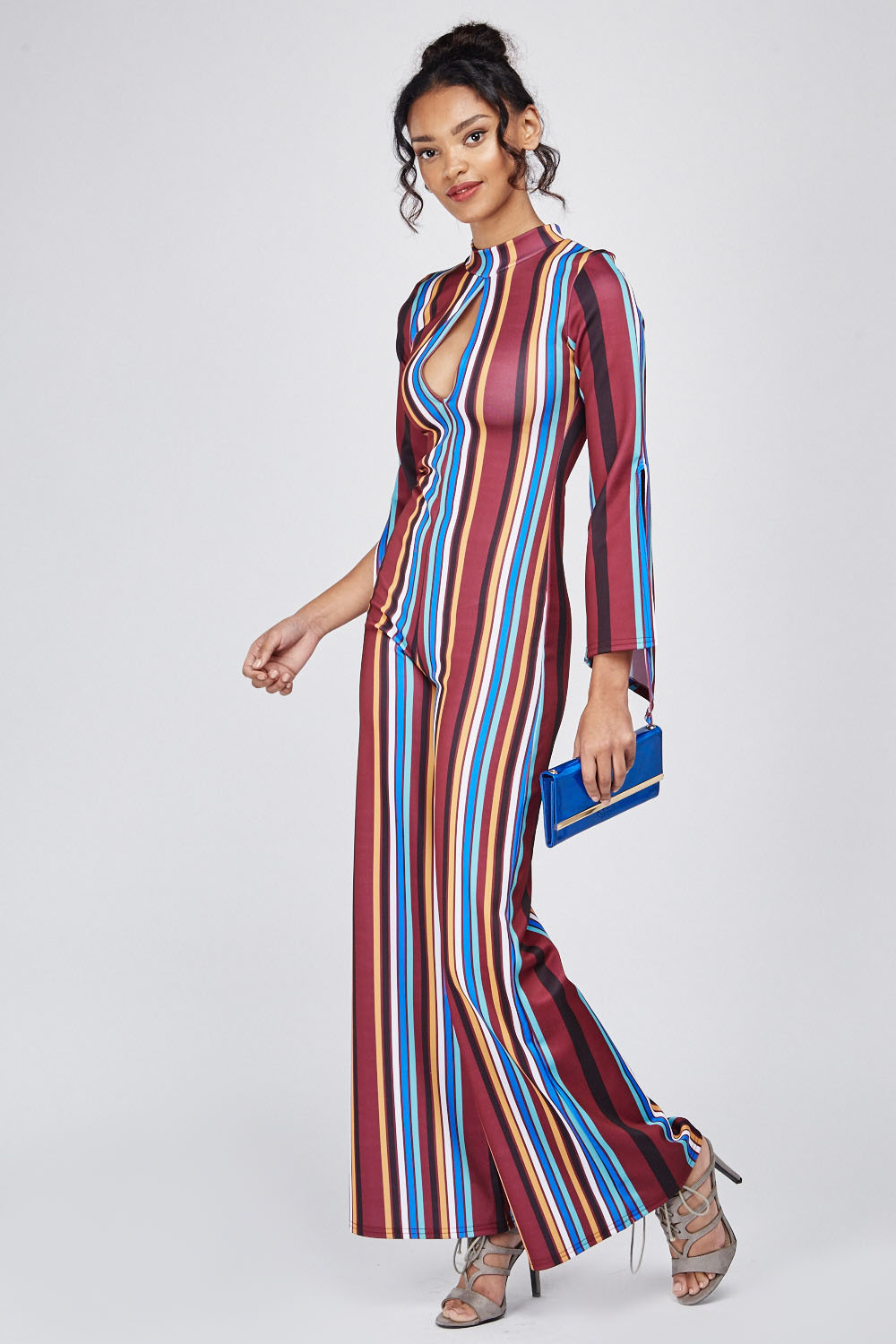 striped flared jumpsuit