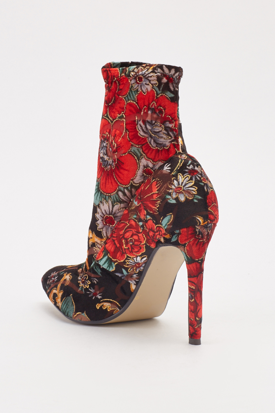 Floral Sateen High Heel Ankle Boots - Just $7